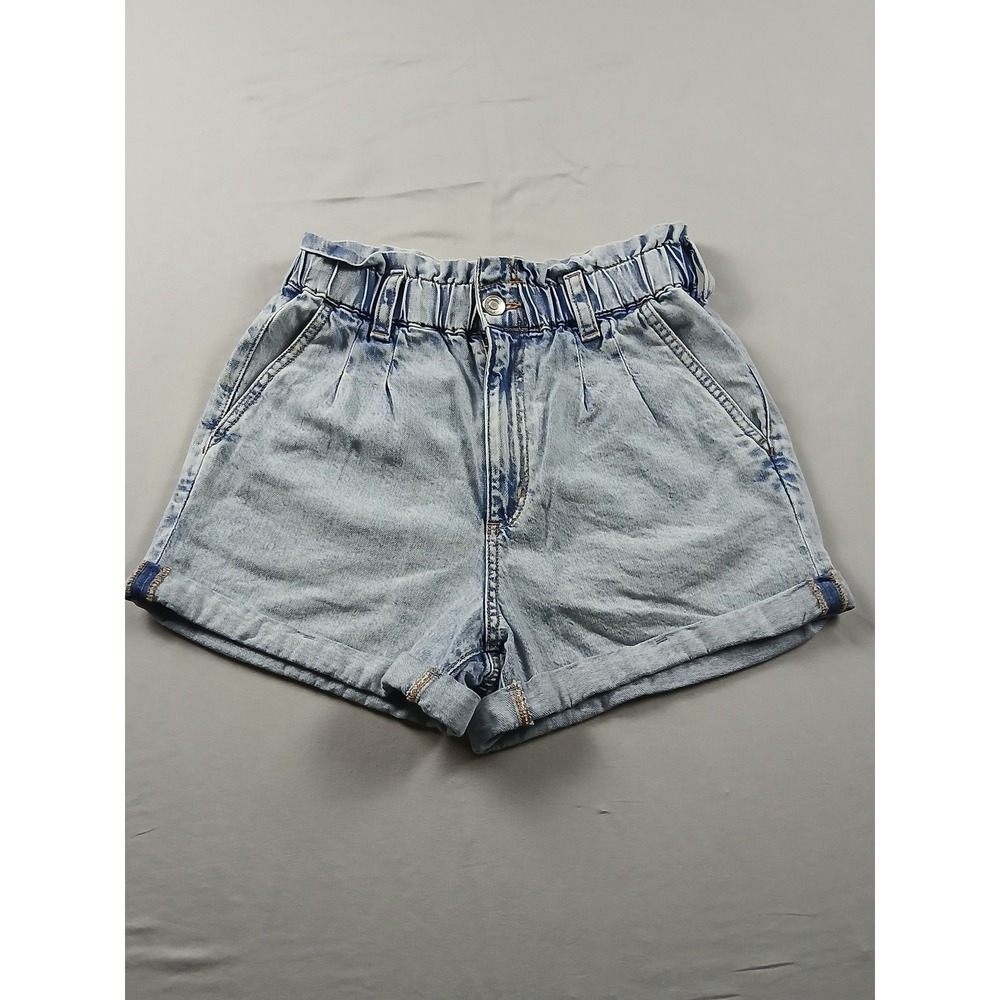 Aeropostale Mom Short Light Wash Denim Paperbag Waist High Rise Cuffed Shorts 4